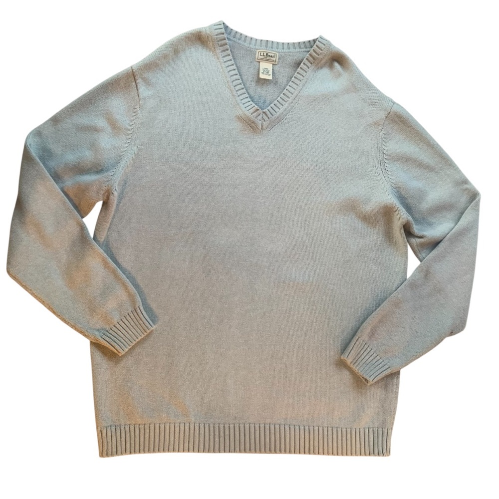 LL Bean Light Blue V Neck Pullover Sweater Cotton Men’s Size XXL Tall